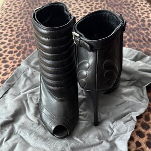 Alexander McQueen Black Peep-Toe Heeled Boots